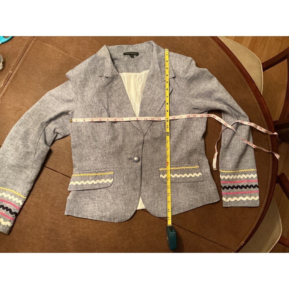 Vintage Blazer Cynthia cotton linen gray tailored women’s jacket Sz M embroidere - Picture 5 of 7